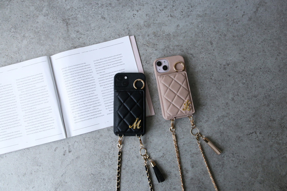 全機種iPhone17 16e 16pro 15 14 android キルティング ミラー ポケット付き スマホケース 8枚目の画像