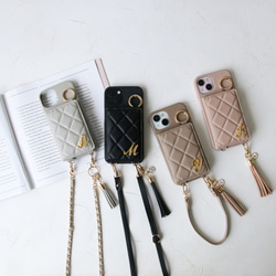 全機種iPhone17 16e 16pro 15 14 android キルティング ミラー ポケット付き スマホケース 9枚目の画像