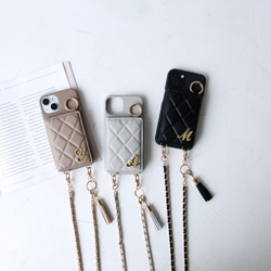 全機種iPhone17 16e 16pro 15 14 android キルティング ミラー ポケット付き スマホケース 6枚目の画像