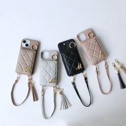 全機種iPhone17 16e 16pro 15 14 android キルティング ミラー ポケット付き スマホケース 4枚目の画像