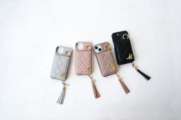 全機種iPhone17 16e 16pro 15 14 android キルティング ミラー ポケット付き スマホケース 12枚目の画像