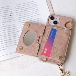 全機種iPhone17 16e 16pro 15 14 android キルティング ミラー ポケット付き スマホケース 7枚目の画像