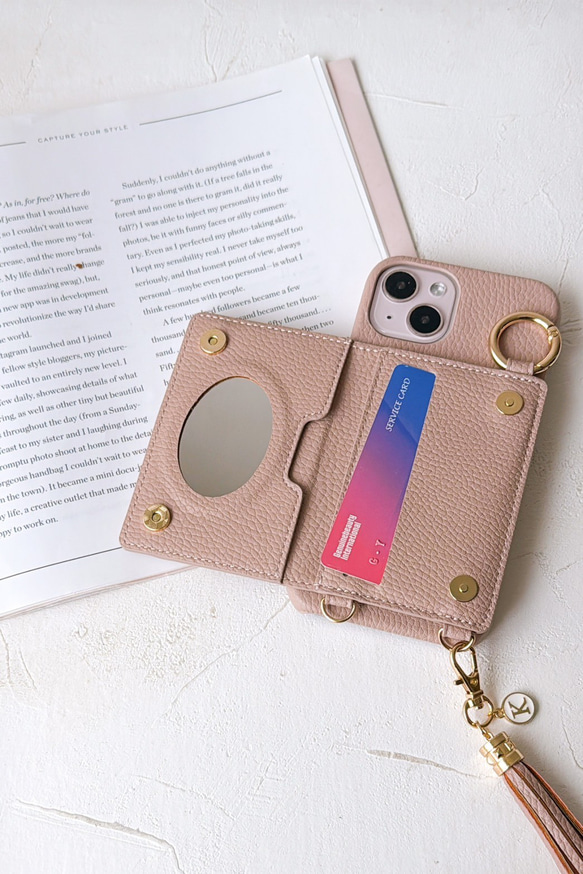 全機種iPhone17 16e 16pro 15 14 android キルティング ミラー ポケット付き スマホケース 7枚目の画像