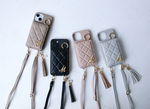 全機種iPhone17 16e 16pro 15 14 android キルティング ミラー ポケット付き スマホケース 13枚目の画像