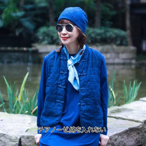 藍染めの草木染古法青染オリジナルデザインレディース服レトロ