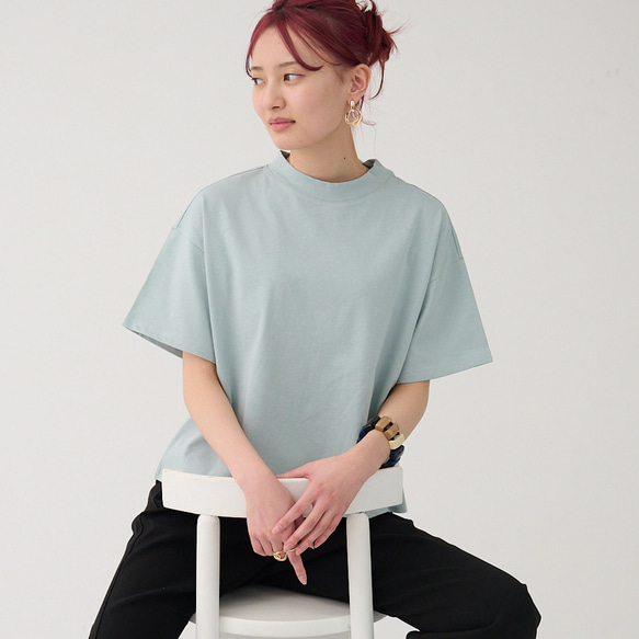 森野學校超值兩件簡約高領T卹（白色和淺藍色）| mg-se38-tt01 第3張的照片