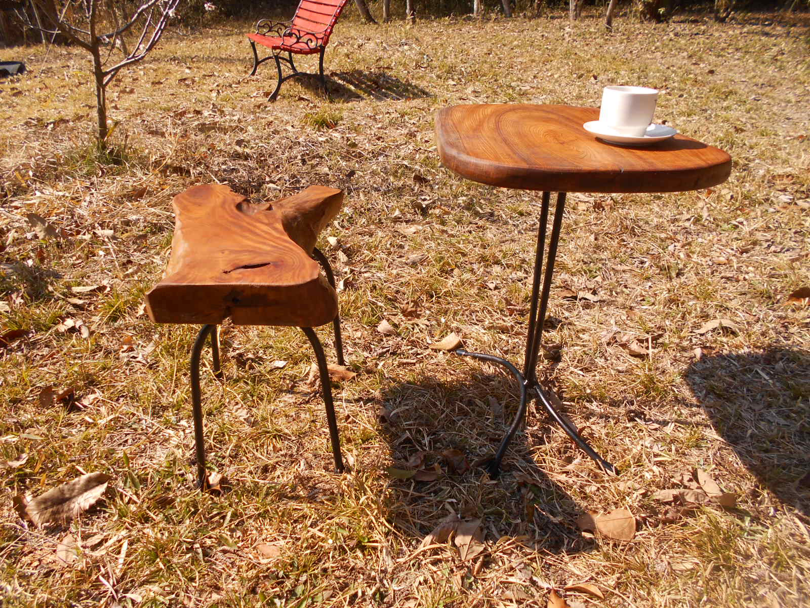 柿の木　低アイアンイス　03-16　イスのみ（高さ40㎝：僅かな高さ変更可能）