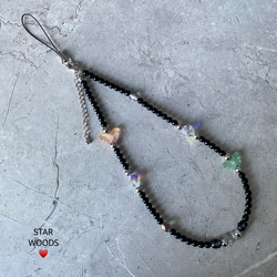 SILVER HEART】ビーズストラップ/メタリック/ハート/ヘマタイト/スマホ