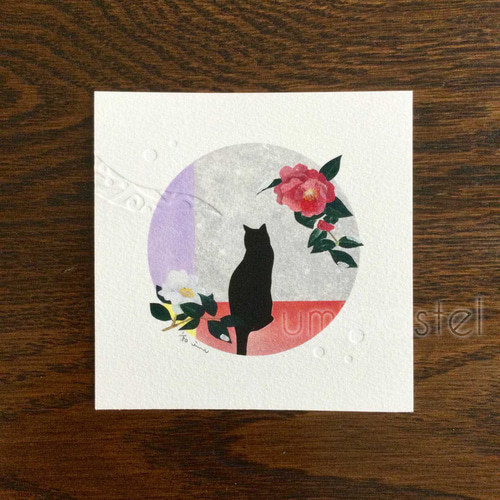 ジークレー版画 猫と山茶花【送料無料】 版画 umipastel 通販 19079005