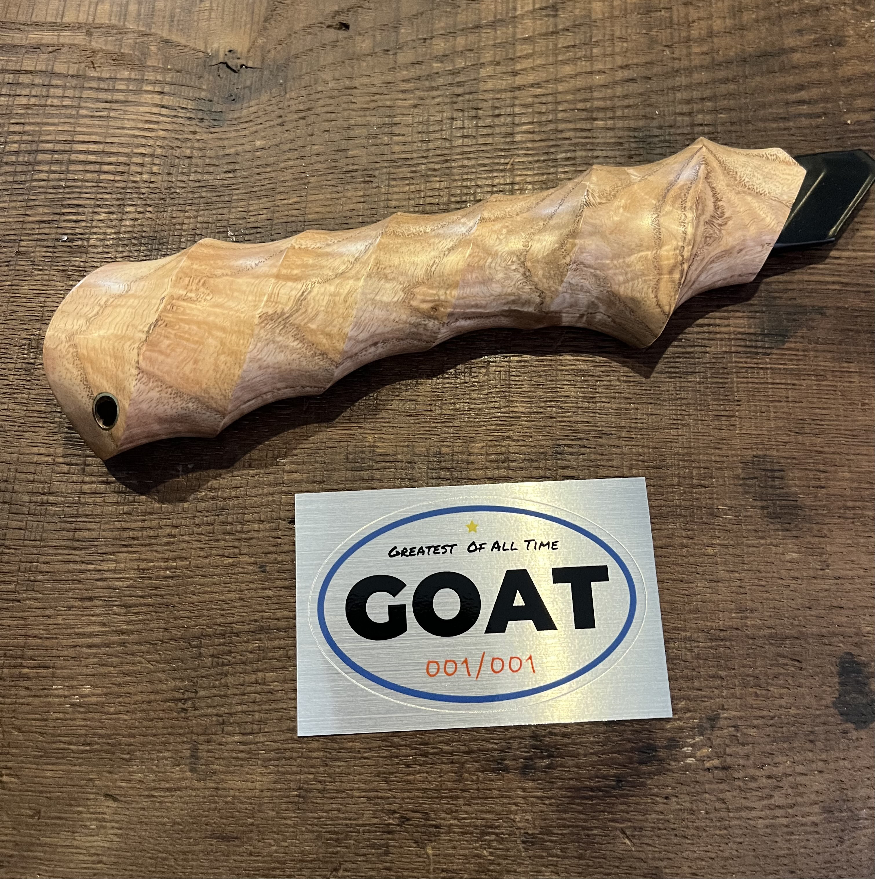 GOAT 木製カスタムカッターナイフ Jロング ウネリ タモ