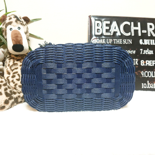 クラフトバンド＊かごバッグM/水引デザイン柄/ウッドリング持ち手