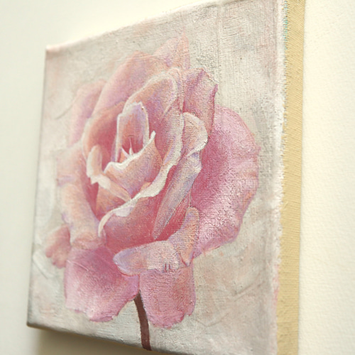 原画 バラ エレガンス 15㎝角 アクリル画 手描き 淡いピンク色