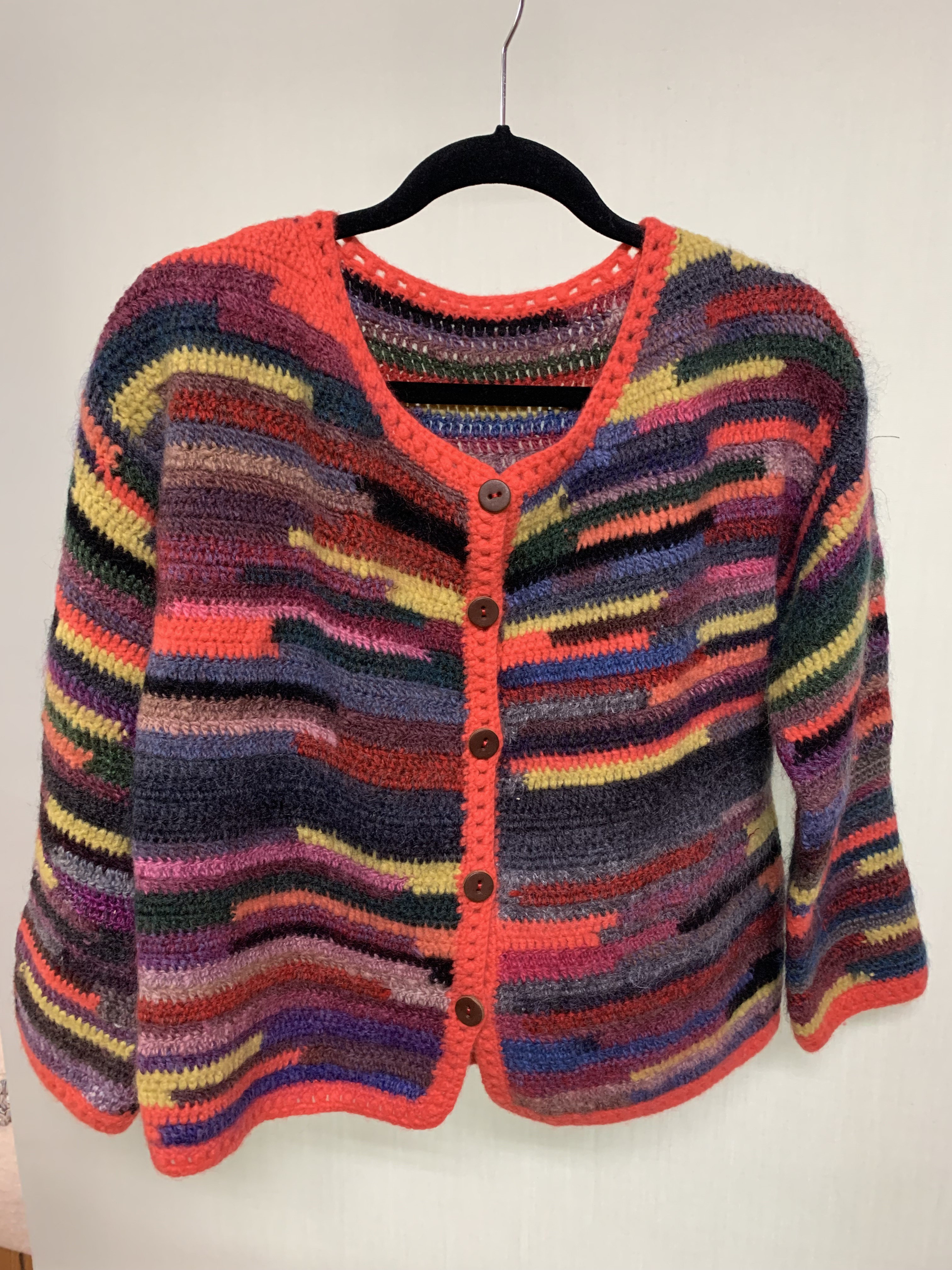 オレンジ系・糸繋ぎカーディガン