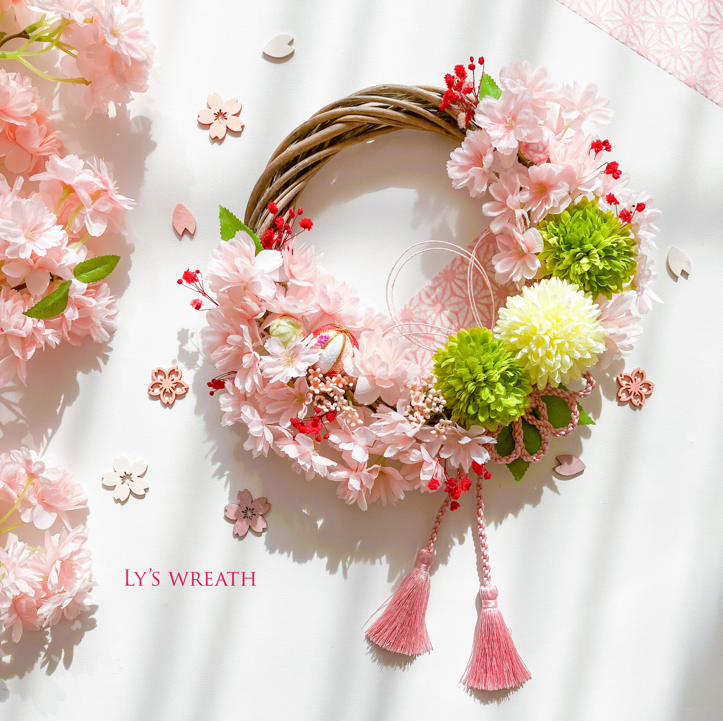 Lサイズ＊春風桜と春色マムのリース