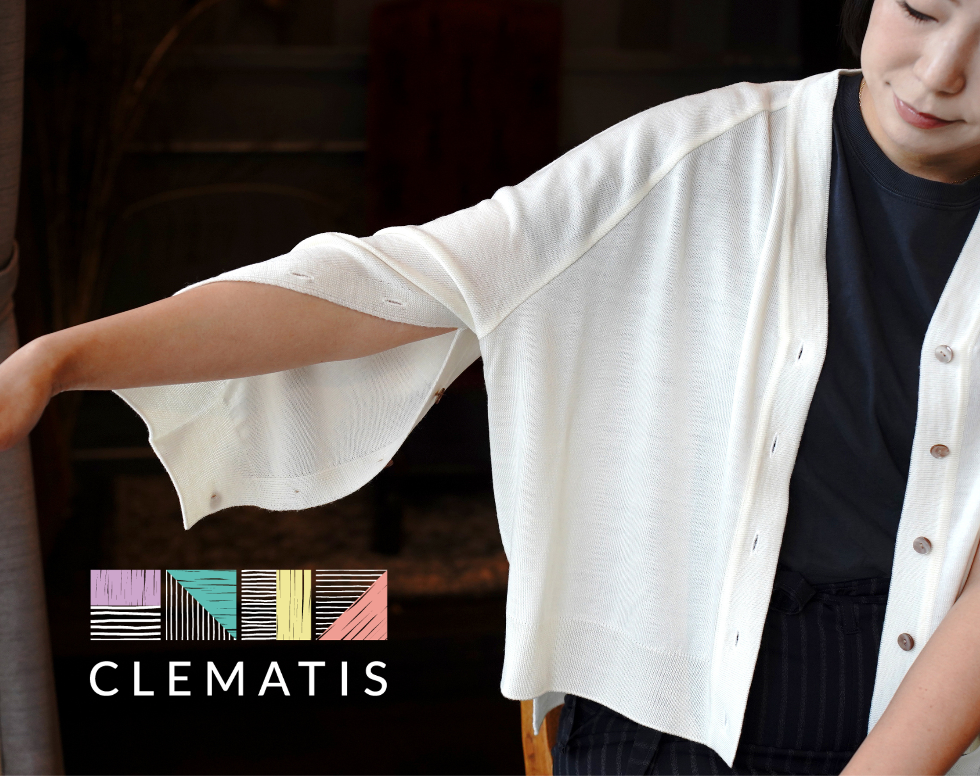 ☆ギフト 送料無料☆「CLEMATIS」そでボタンカーディガン Vネック オーストラリア産最高級メリノウール100％