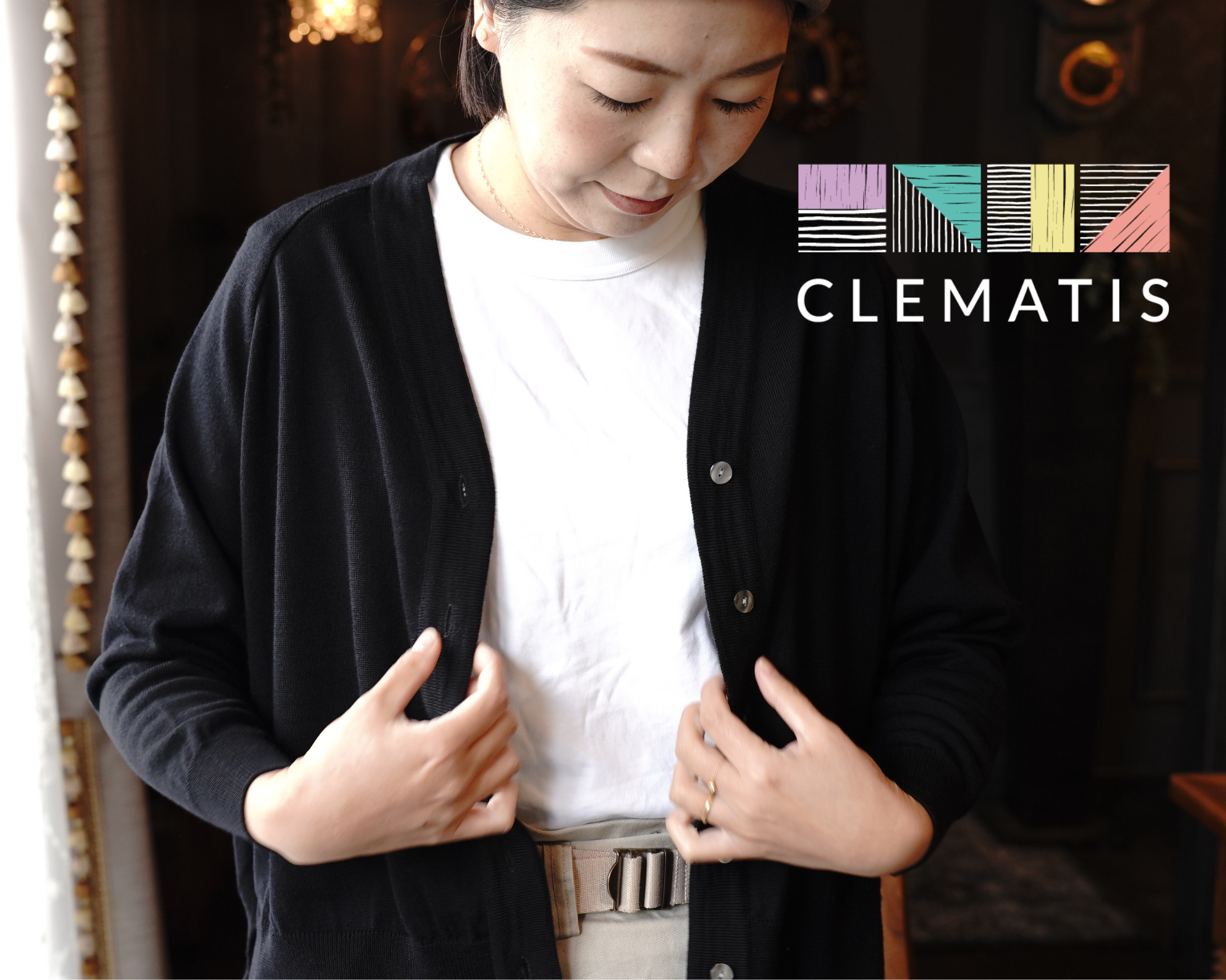 ☆冬ギフト ☆「CLEMATIS」そでボタンカーディガン Vネック オーストラリア産最高級メリノウール100％