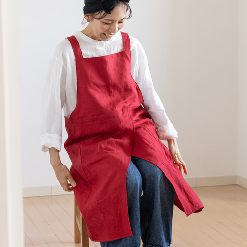 Potter's Apron Red 陶芸家のための赤エプロン【100％リネン】肩掛け