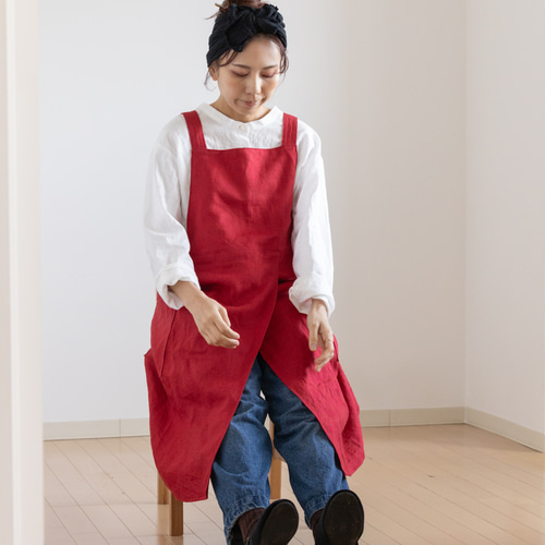 and milk_○ 赤色チュール◇被布エプロン　被布チュール◇ Potter's Apron Red 陶芸家のための赤エプロン【100％リネン】肩掛け