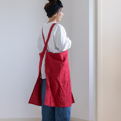Potter's Apron Red 陶芸家のための赤エプロン【100％リネン】肩掛け