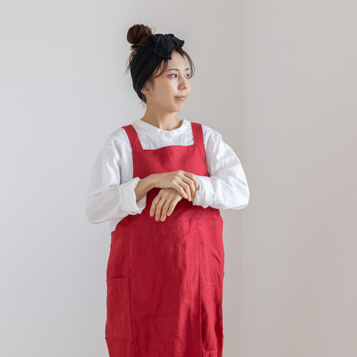 Potter's Apron Red 陶芸家のための赤エプロン【100％リネン】肩掛け