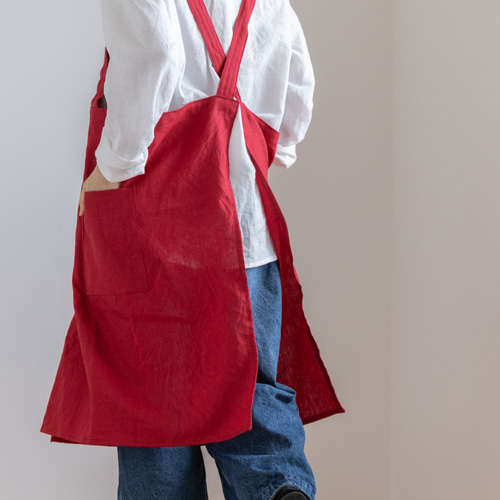 Potter's Apron Red 陶芸家のための赤エプロン【100％リネン】肩掛け