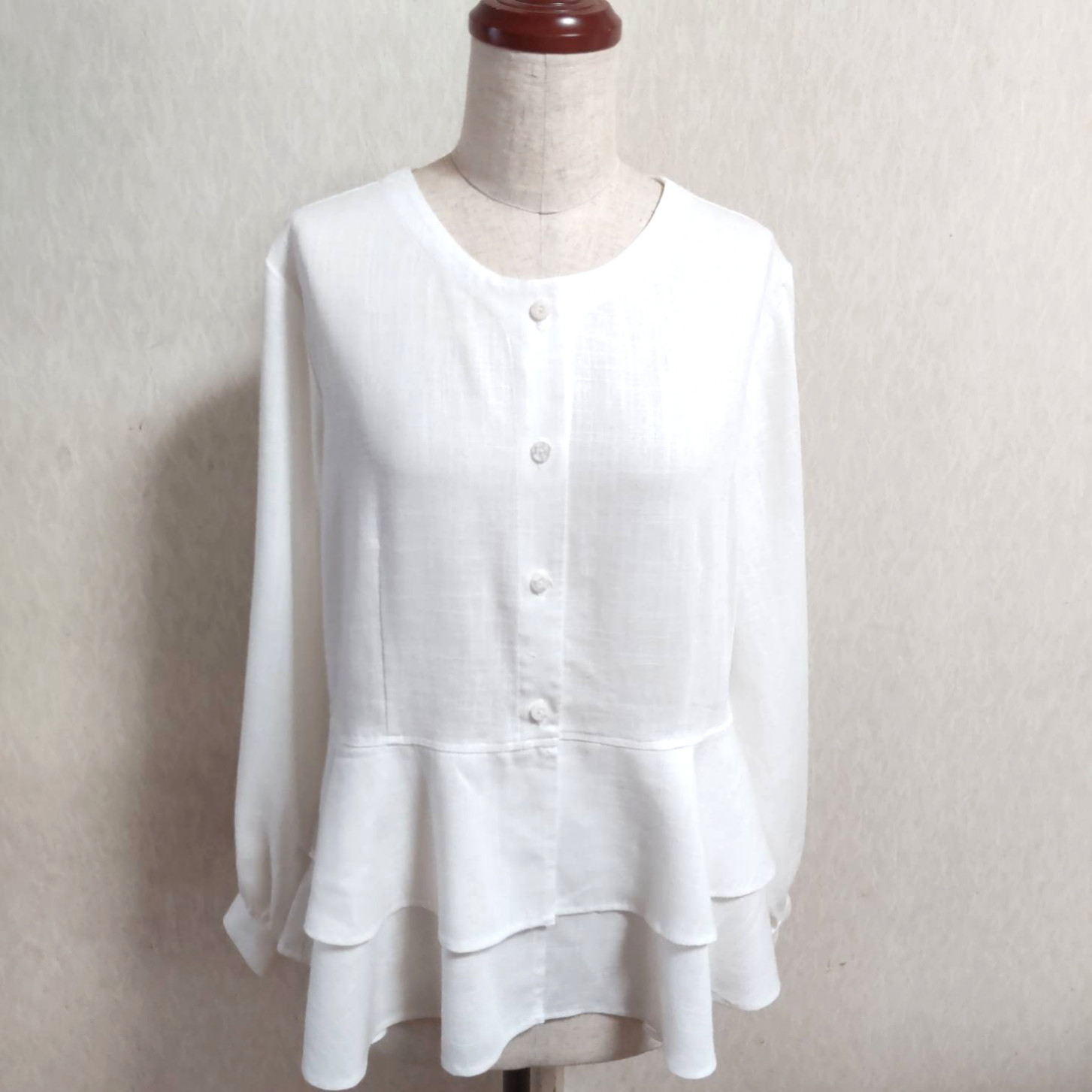 リネン   ブレンド   ペプラムブラウス ホワイト 白 長袖  Lサイズ 5,070円