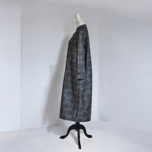 XL,一点物,ウールの反物で仕立てたロングシャツ,着物リメイク, 紬