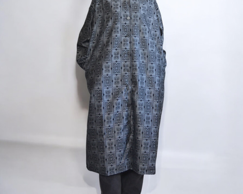 XL,一点物,ウールの反物で仕立てたロングシャツ,着物リメイク, 紬