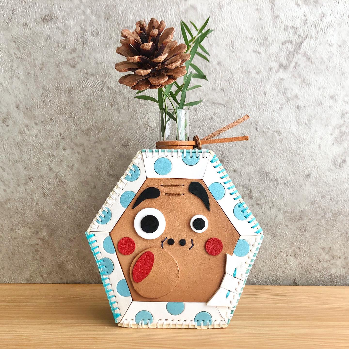 ■送料無料■ 革の一輪挿し / ひょっとこ(ブルー)