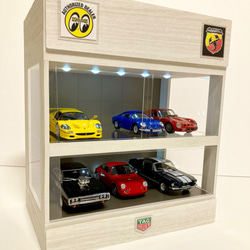 デパート 送料無料 1/43・WHアッシュ＆BR梨地・2層式ディスプレーBOX/床と天井にLED ミニカー
