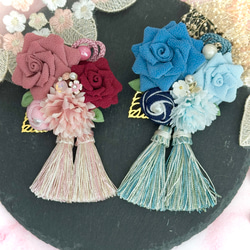 七五三 髪飾り バラ コサージュリボン つまみ細工 3歳 7歳 4枚目の画像