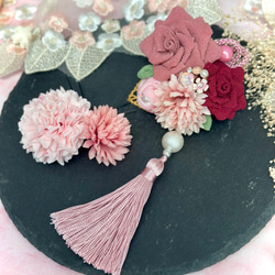 七五三 髪飾り バラ コサージュリボン つまみ細工 3歳 7歳 2枚目の画像