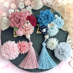 七五三 髪飾り バラ コサージュリボン つまみ細工 3歳 7歳 1枚目の画像