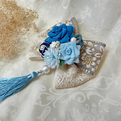 七五三 髪飾り バラ コサージュリボン つまみ細工 3歳 7歳 11枚目の画像