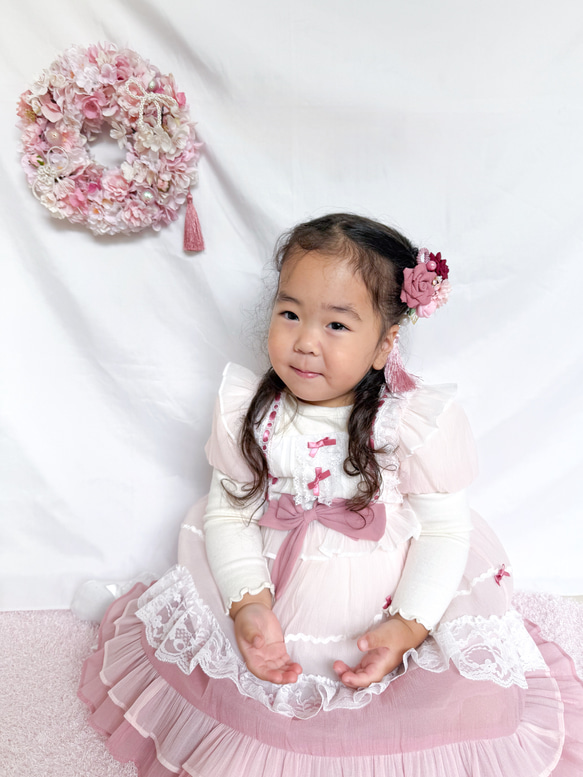 七五三 髪飾り バラ コサージュリボン つまみ細工 3歳 7歳 13枚目の画像