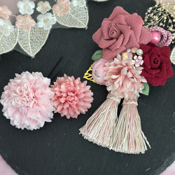 七五三 髪飾り バラ コサージュリボン つまみ細工 3歳 7歳 5枚目の画像