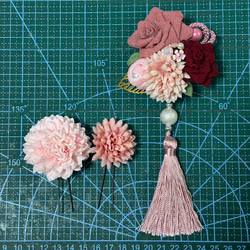 七五三 髪飾り バラ コサージュリボン つまみ細工 3歳 7歳 14枚目の画像