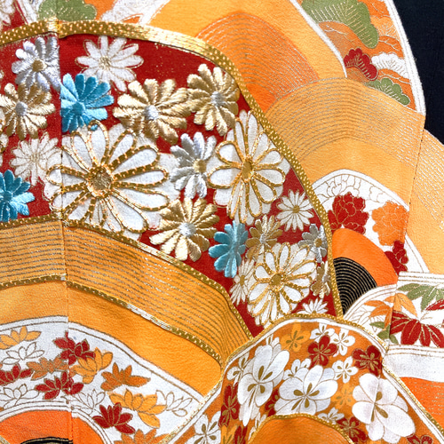 ムーミン様☆留袖MIX 橙扇 鶴金刺繍 着物リメイクスカート* Christian DIOR