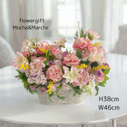 フラワーアレンジメント 造花 ハンドメイド 貴方の元へ 華やかローズとミモザのフラワーアレンジメント 母の日・誕生日・記念