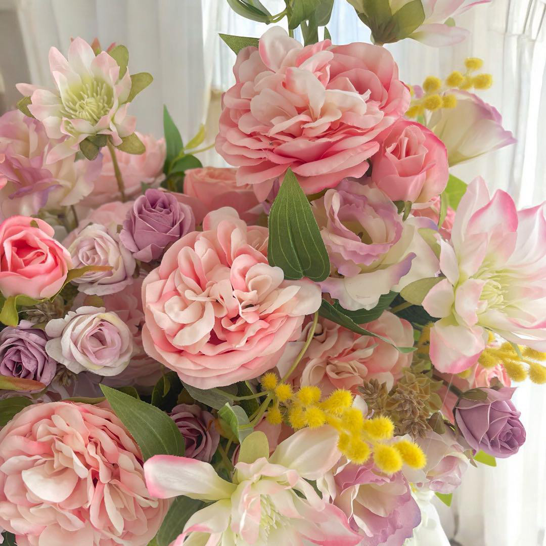 華やかローズとミモザのフラワーアレンジメント 母の日・誕生日・記念日ギフト アーティフィシャルフラワー 無料ラッピング付