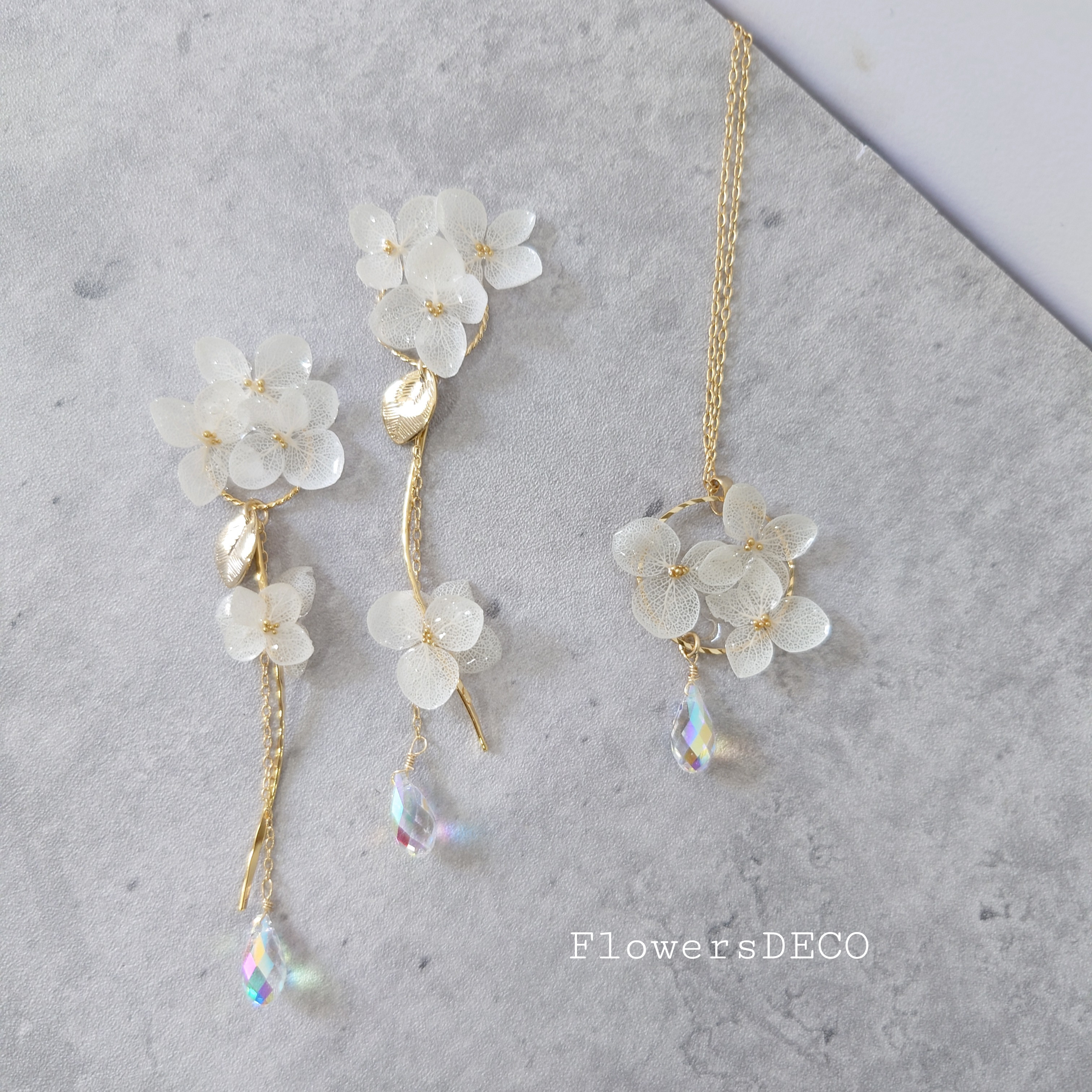 new‼風そよぐ紫陽花❀風としずく【ネックレス&2wayピアス・イヤリング】