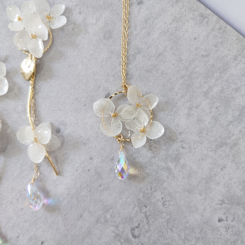 new‼風そよぐ紫陽花❀風としずく【ネックレス&2wayピアス・イヤリング