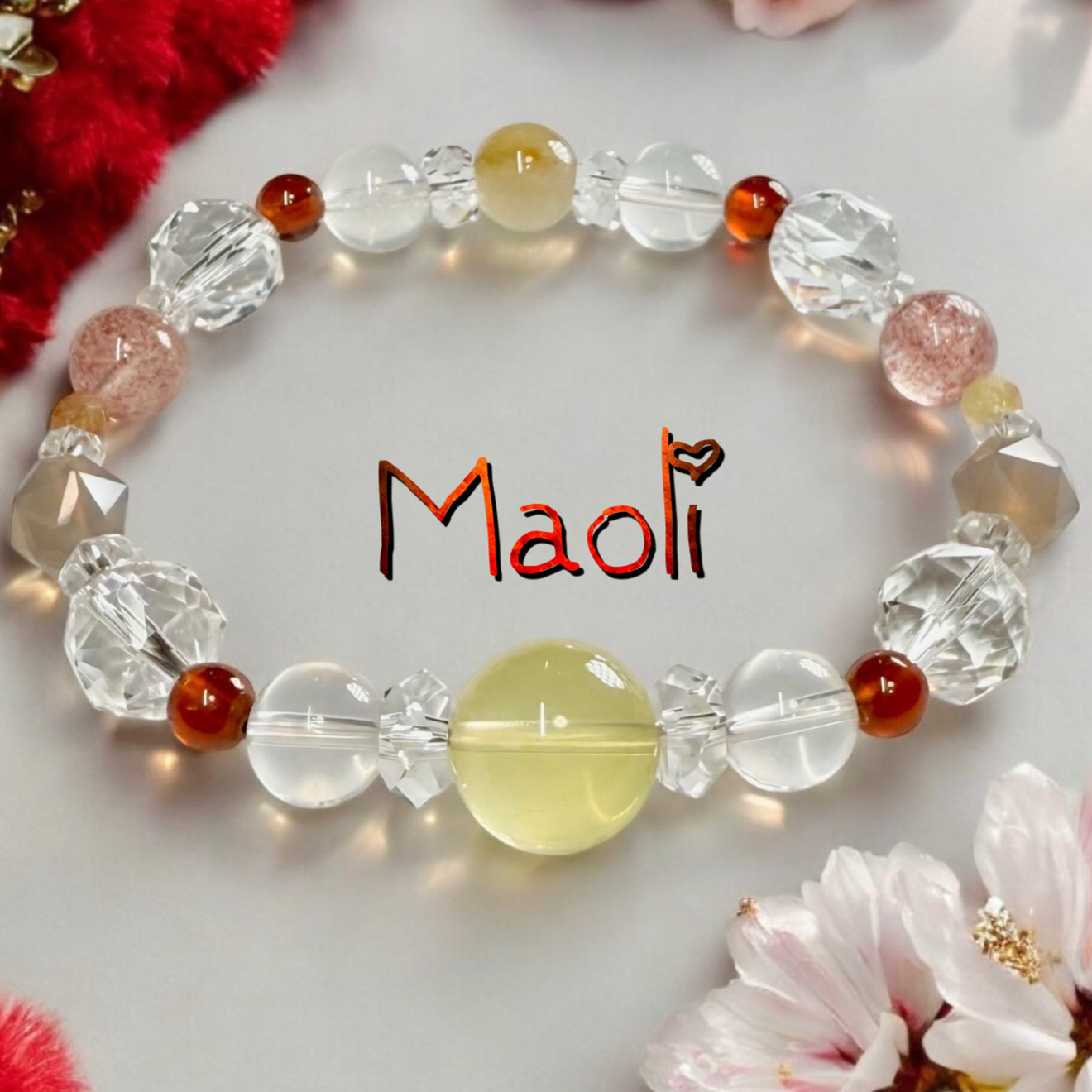 湯水のような幸福エネルギー〜天然ジルコン ヘソナイト レモンクォーツ パワー 天然石 ストーン ブレスレット