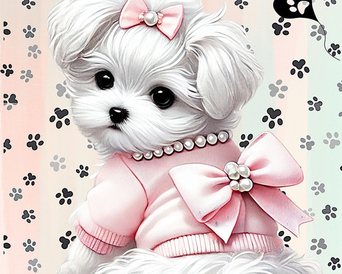 オリジナル 生地 ブロックデザイン パネル生地 犬 犬柄 マルチーズ