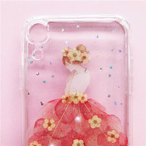 赤いドレス』 iPhone16e/16ProMax/GalaxyS25 押し花ケース