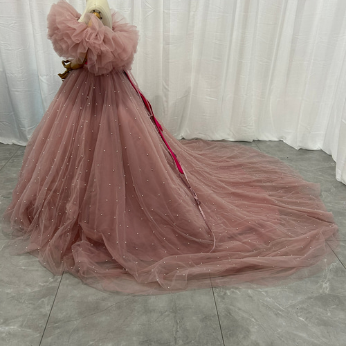 カラードレス ピンク パール チュールドレス サッシュベルト 取り外し  