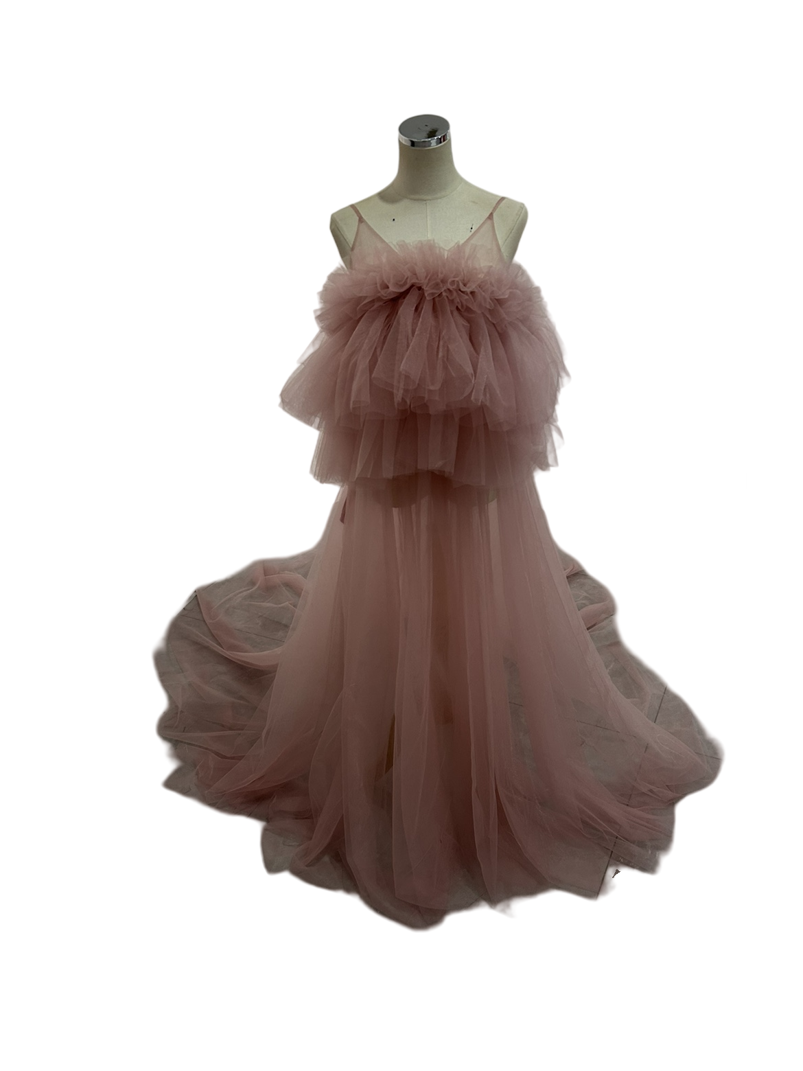 オーバードレス くすみピンク キャミソール  柔らかく重ねたチュールスカート 前撮り マタニティ