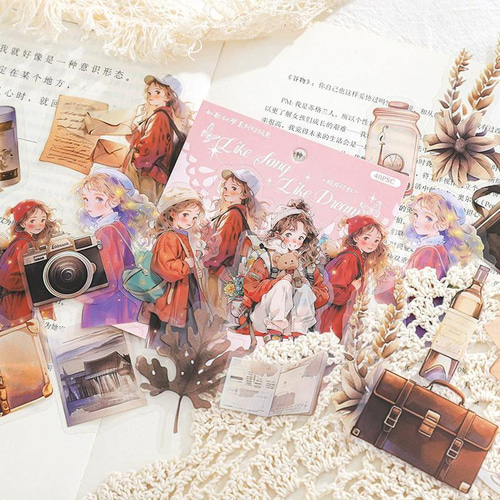 歌と夢 6種 240枚 ステッカー シール PET コラージュ素材 人物 女の子