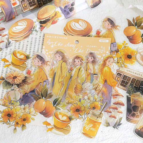 歌と夢 6種 240枚 ステッカー シール PET コラージュ素材 人物 女の子