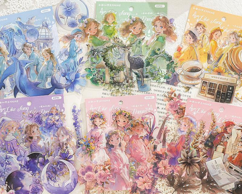 歌と夢 6種 240枚 ステッカー シール PET コラージュ素材 人物 女の子